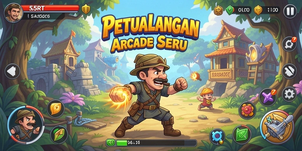 Screenshot menunjukkan gameplay seru 55RT di level yang penuh warna.