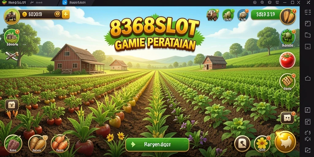 Tampilan gameplay 8368SLOT yang menampilkan ladang pertanian yang subur.