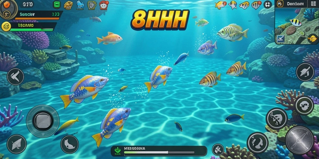 Tampilan gameplay seru Tembak Ikan 8HHH dengan visual yang menawan.