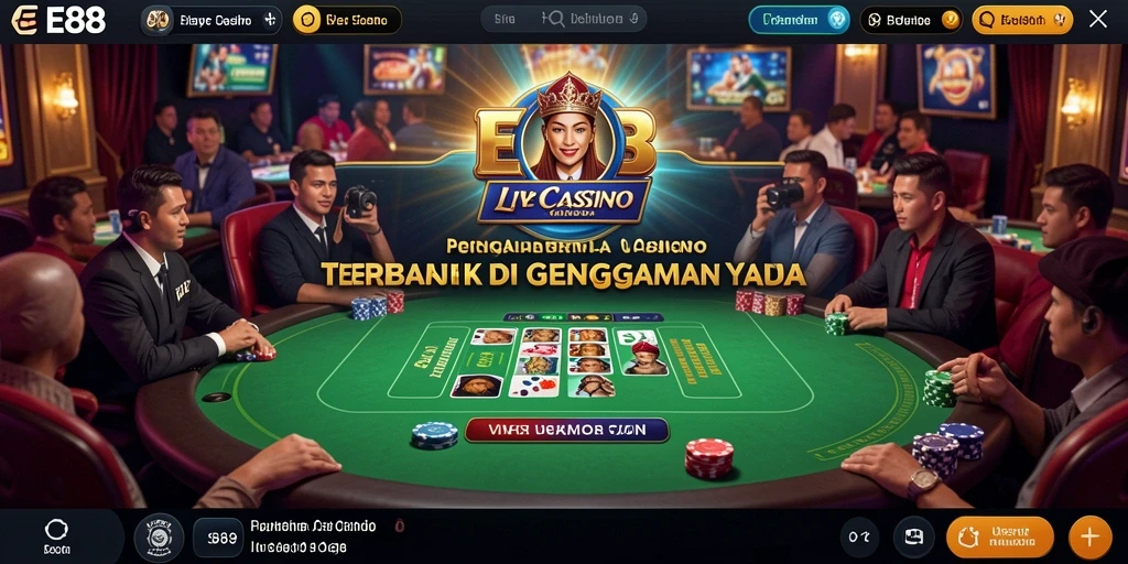 Tangkapan layar E88 menampilkan dealer profesional dan interaksi pemain dalam permainan Live Casino.