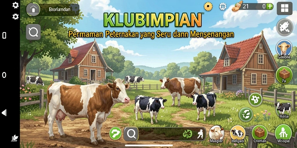 Tangkapan layar gameplay <strong>KLUBIMPIAN</strong> menampilkan aktivitas bertani yang seru dan interaktif.