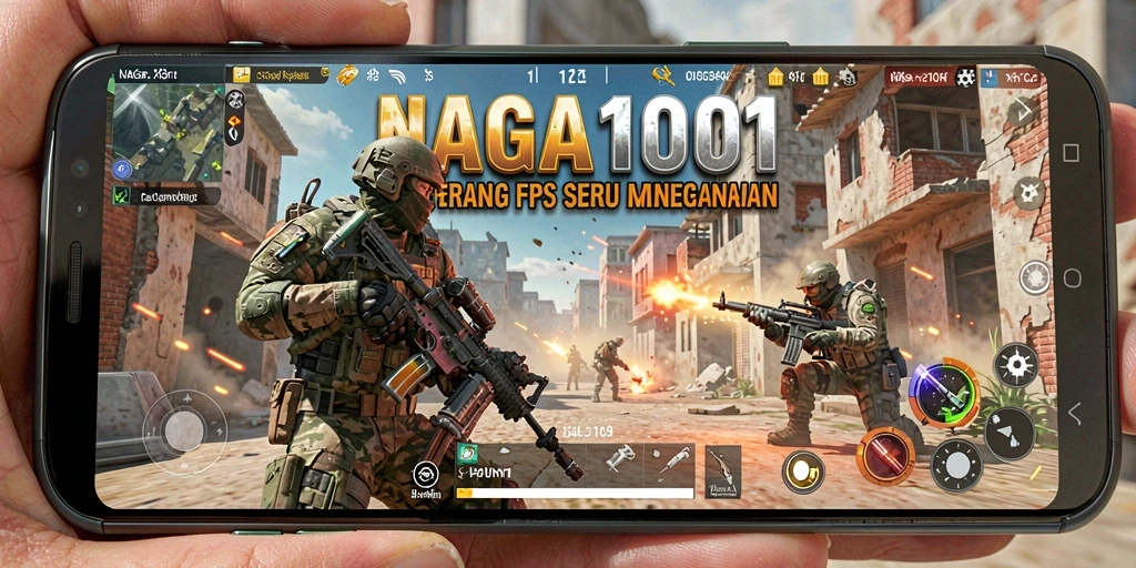Screenshot NAGA1001 menunjukkan pertarungan intens dalam game FPS.