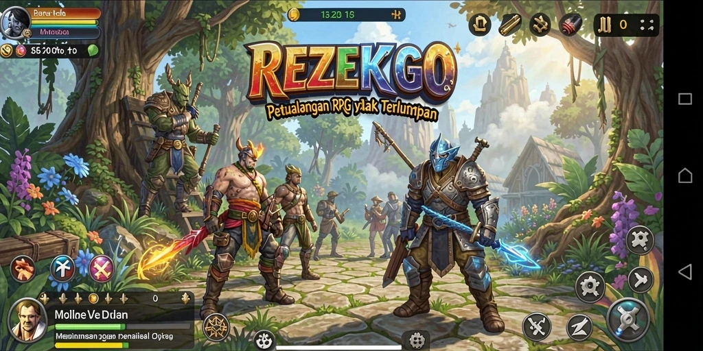Tangkapan layar utama gameplay REZEKIGO yang menampilkan aksi RPG yang mendebarkan.