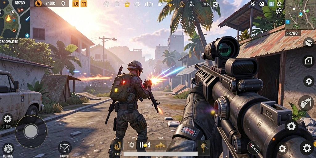 Gameplay mendebarkan dalam RR789 dengan aksi tembak-menembak.