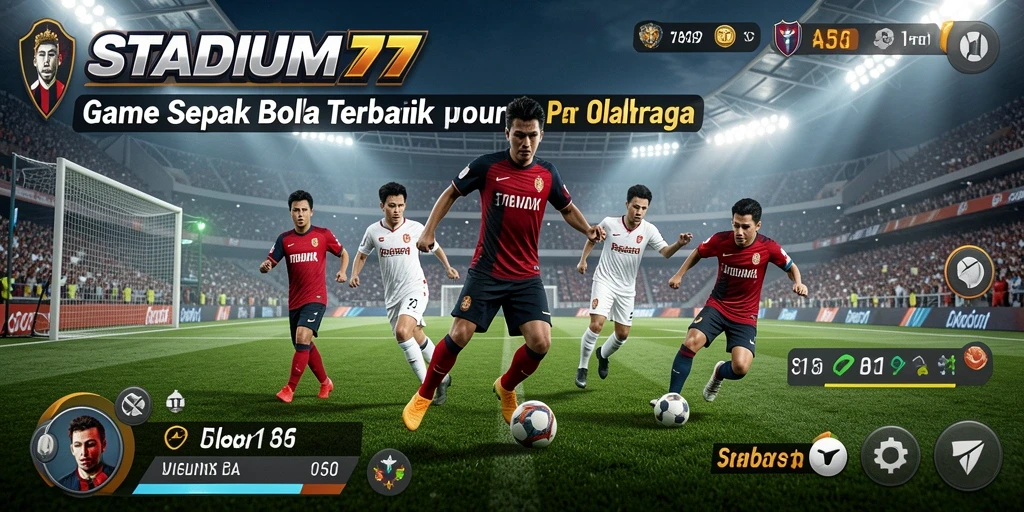 Tangkapan layar gameplay STADIUM77 yang menampilkan aksi seru di lapangan.