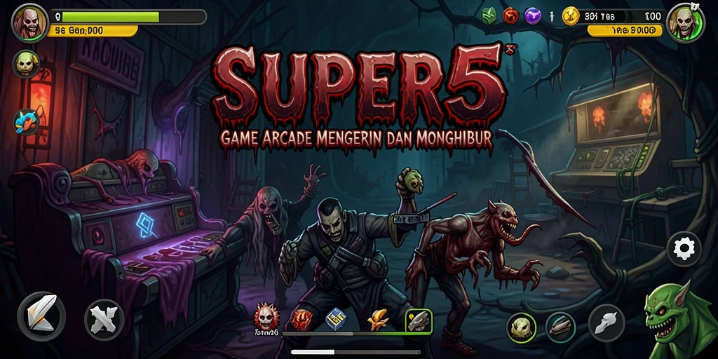 Tampilan gameplay SUPER5 yang penuh warna dan seru.