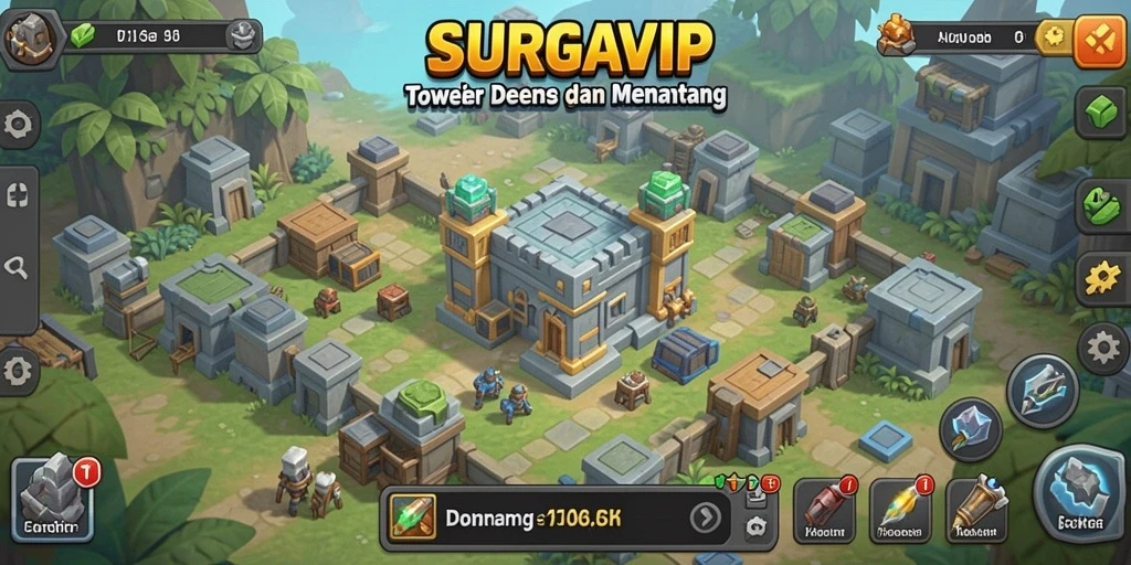 Screenshot SURGAVIP menampilkan aksi seru permainan Tower Defense.