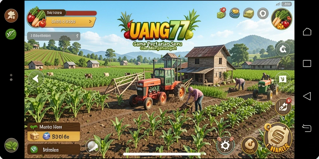 Screenshot gameplay UANG77 menampilkan aktivitas pertanian yang seru.