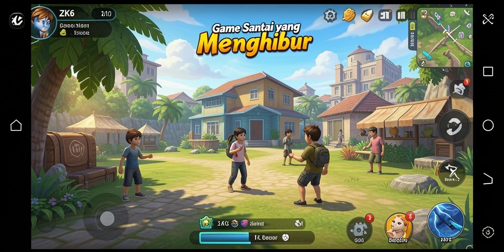 Screenshot gameplay ZK6 menampilkan petualangan yang seru dan grafis yang cerah.